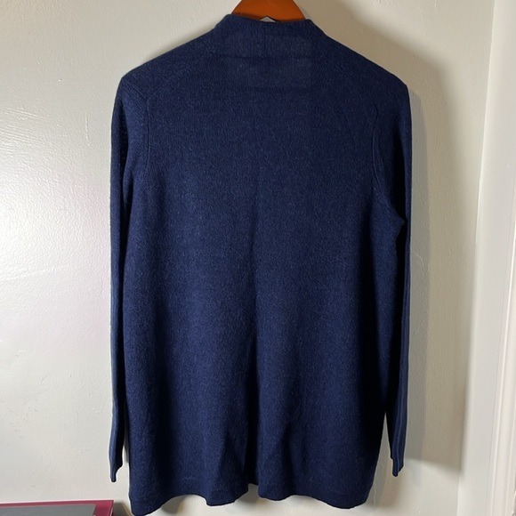 NWT White+Warren 100% Cashmere Navy Blue Curved Hem Open Cardigan Sz M - Picture 12 of 13